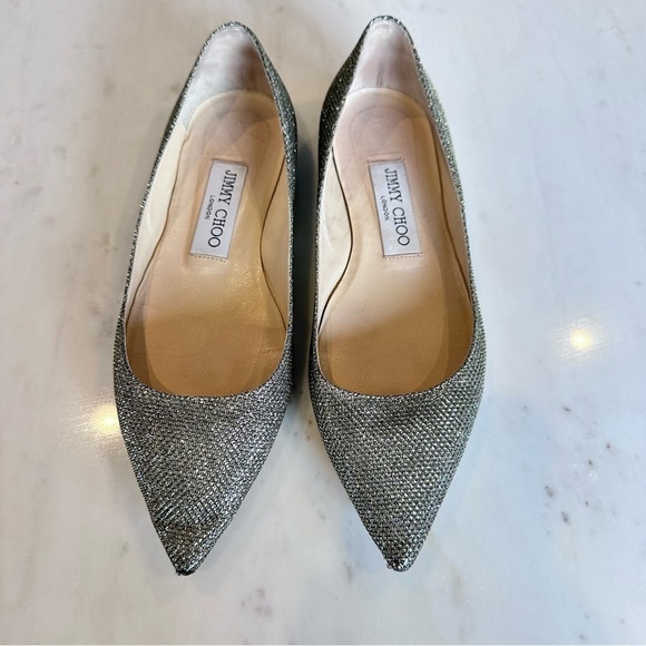 Jimmy Choo Glittery Sparkle Pointed Toe Flats Women's Size EU 34.5 US Size 4.5 - Picture 8 of 8